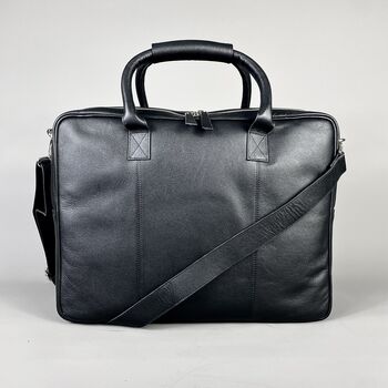 Black Leather Laptop Carry All Bag, 4 of 9