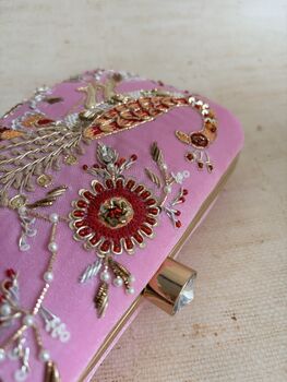 Peacock Rectangular Pink Clutch Bag, 5 of 12