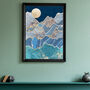 Gold Blue Moonlight Mountains Original Wall Art Print, thumbnail 1 of 7