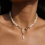 Handmade Freshwater Irregular Pearl Rosary Choker With Cross Charm, thumbnail 1 of 9
