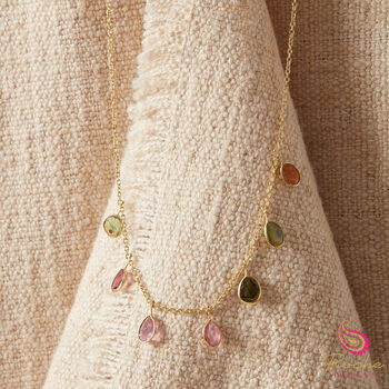 Dangly Tourmaline Charm Gold And Silver Chain Necklace, 7 of 10