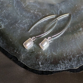 Rectanlge Freshwater Pearl Sterling Silver Earrings, 4 of 10