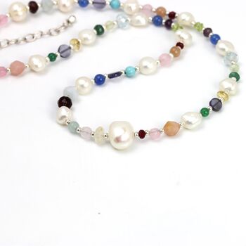 Multi Coloured Gemstone And Pearl Beaded Necklace, 9 of 12