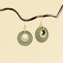 Green And Khaki Geometric Circular Earrings • Gold Plated Sterling Silver Hooks, thumbnail 1 of 9