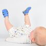 Dotty Fish Bright Blue Soft Leather Baby Sandals With Barefoot Soles, thumbnail 1 of 7