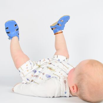 Dotty Fish Bright Blue Soft Leather Baby Sandals With Barefoot Soles, 2 of 8