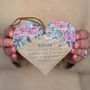 Pink Peony Sister Oak Wood Mini Heart Wall Hanging, thumbnail 5 of 5