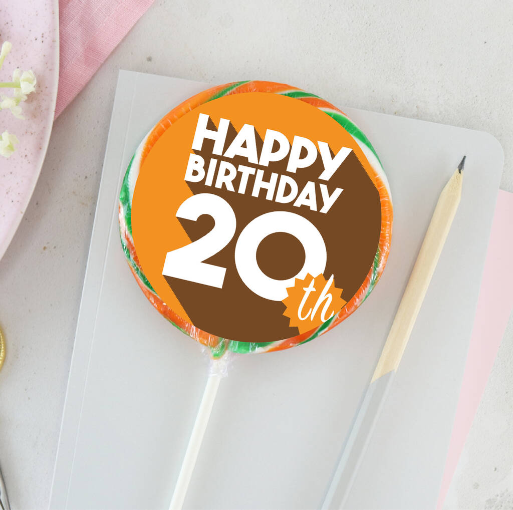 Bold 20th Orange Birthday Lollipop, 1 of 3