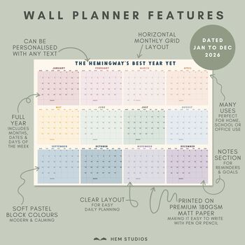 2026 Wall Planner | Personalised Monthly Grid Calendar, 2 of 6