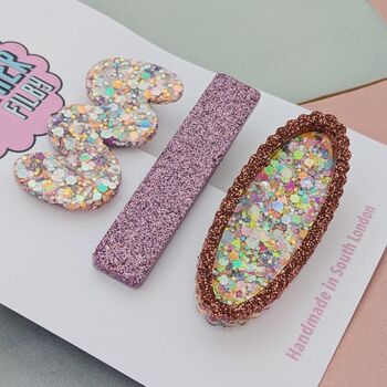 Pink Glitter Resin Hair Clips, 2 of 4