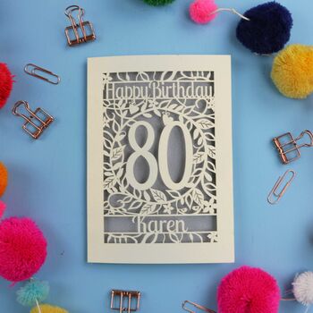 Personalised 80th Birthday Card Papercut Flower Design, 3 of 9