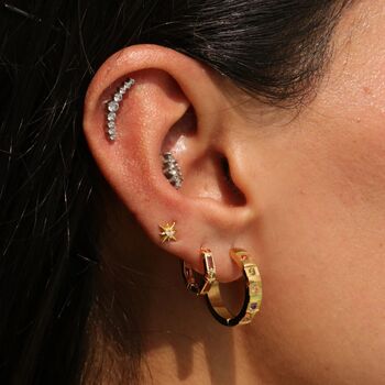 Gold Rainbow Gemstone Huggie Hoop Earrings, 6 of 9