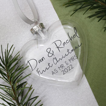 First Married Christmas Glass Bauble Keepsake, 2 of 12