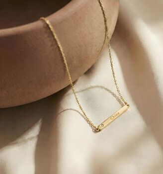Personalised Gold Plated Sterling Silver Bar Initial Name Necklace, 3 of 4