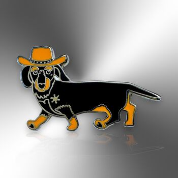Tiny Western Wiener Dog Cowboy Dachshund Enamel Lapel Pin Badge, Sausage Dog Pet Brooch, Gifts For Dog Lovers, 3 of 8