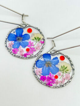 Earrings With Blue And Pink Flowers In Silver Or Gold, 2 of 12