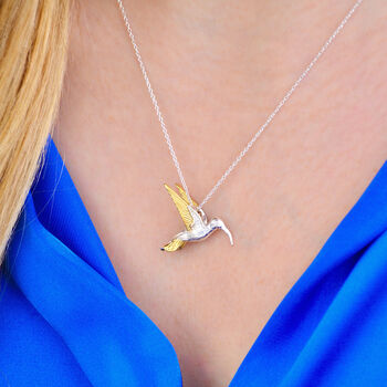 Personalised Silver And Gold Hummingbird Necklace, 2 of 7