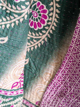 Mini Kantha Quilt Vintage Sari Throw Blankets, Handmade, 9 of 10