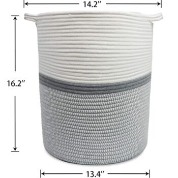 Grey Baby Laundry Basket Cotton Rope Storage Hamper, 2 of 4