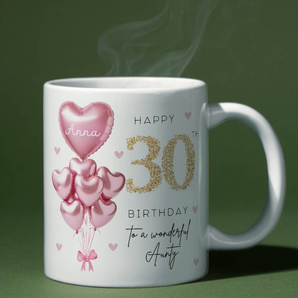 Aunty 30th Birthday Pink Balloon Mug, 1 of 1