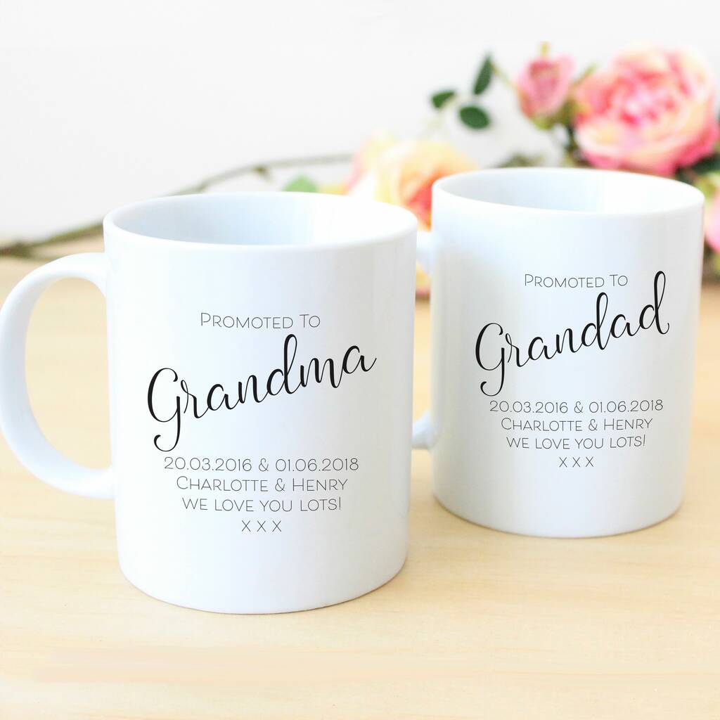 Promoted To Grandma And Grandad Personalised Mug Set By Sarah Hurley ...