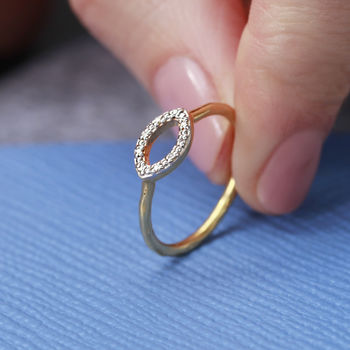 18ct Gold Plated Diamond Oval Ring, 2 of 6