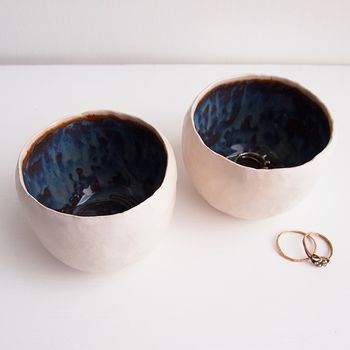 Handmade Dark Brown/Blue Ceramic Ring Bowl, 4 of 7
