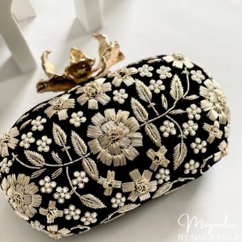 Roselyn Black Embroidered Clutch Bag In A Gift Box, 5 of 6