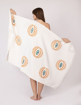 White With Orange And Blue Eye Organic Cotton Peshtemal Towel, 4 of 6