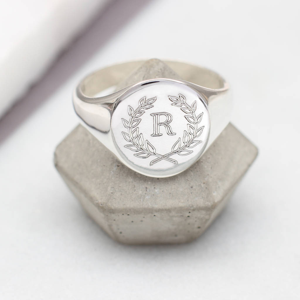 Sterling Silver Personalised Initial Signet Ring, 1 of 4