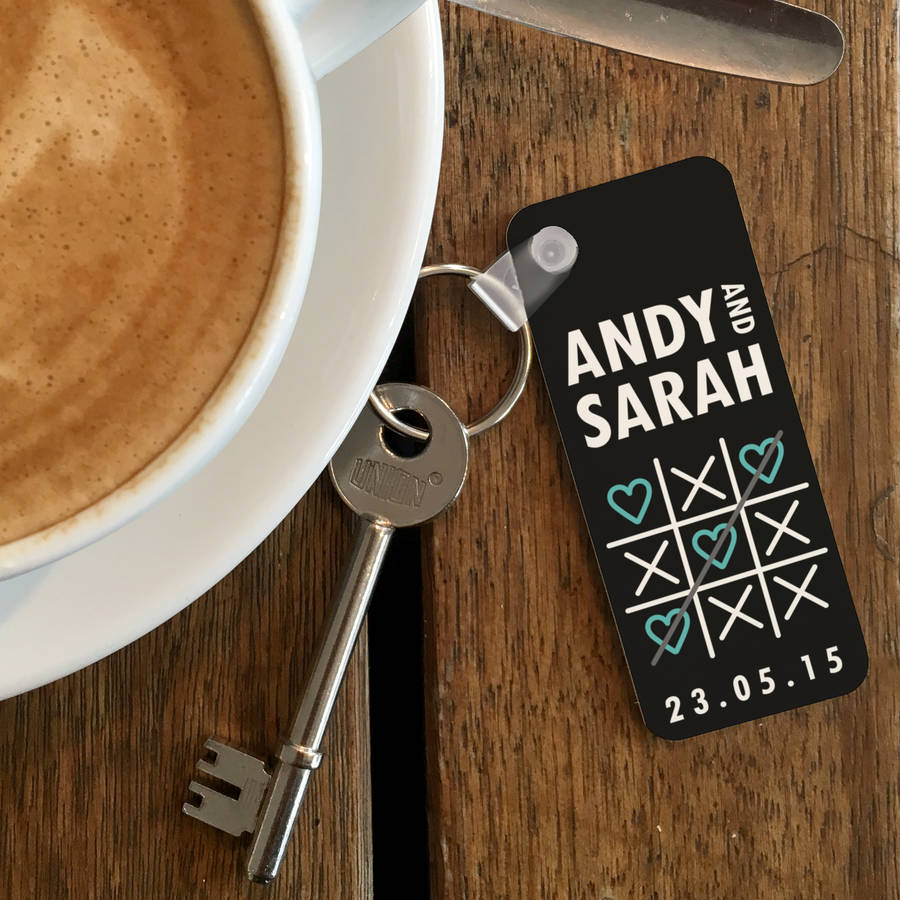 Image of Couples Personalised Love Match Keyring, Teal/Grey/Black