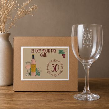 Personalised 50th Birthday Engraved Wine Glass Gift, 2 of 9