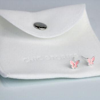 Sterling Silver Baby Pink Butterfly Stud Earrings, 5 of 6