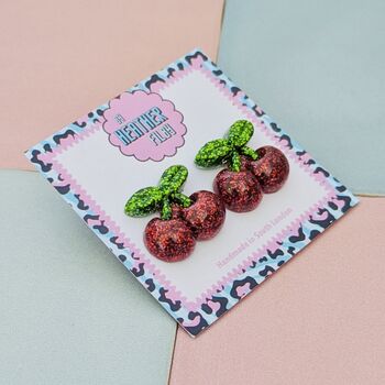 Sweet Cherry Glitter Resin Studs, 2 of 4