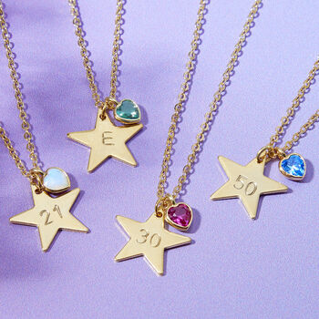 Personalised Star And Birthstone Milestone Birthday Necklace, 4 of 11