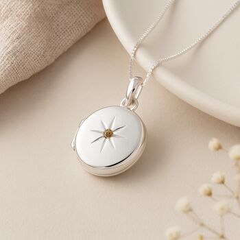 Personalised Sterling Silver November Birthstone Locket – Citrine, 4 of 8
