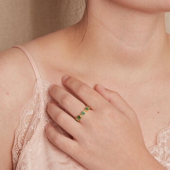 Green Emerald Gemstone Cartwheel Gold Vermeil Ring, 8 of 10