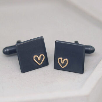 Personalised Wedding Cufflinks. Black 9ct Gold Heart, 4 of 11