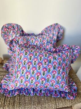 Block Printed Ruffle Cushion, 2 of 3