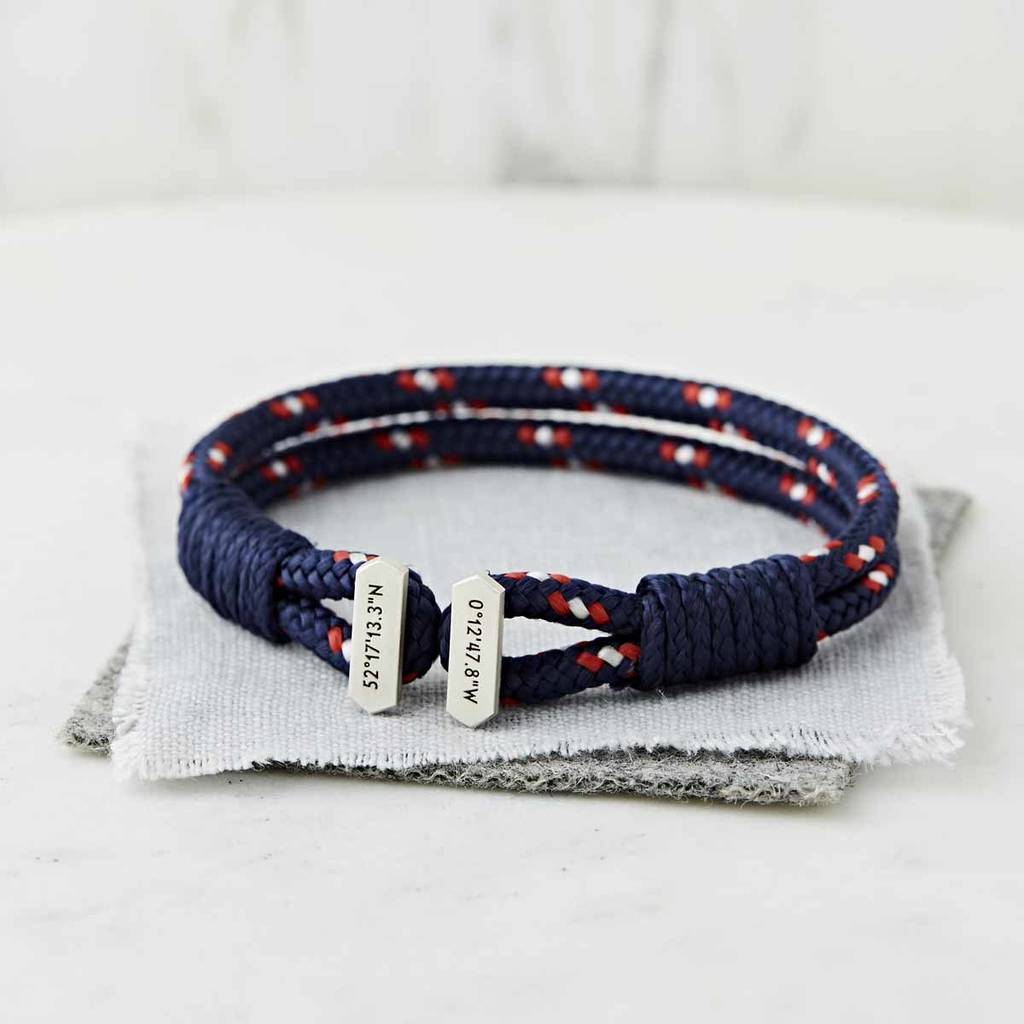 Men's Personalised Coordinate Silver And Cord Bracelet By Sally Clay ...