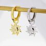 Sun Face Huggie Hoop Earrings In Sterling Silver, thumbnail 1 of 11