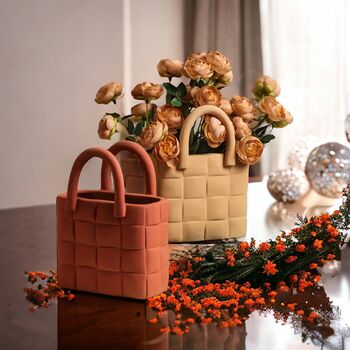 Orange Garden Weave Basket Handbag Vase, 5 of 8