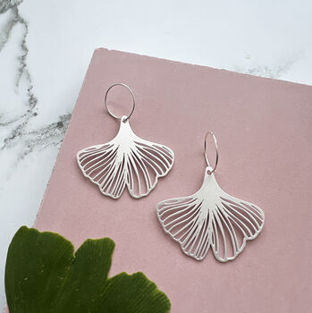 Gingko Leaf Plant Hoop Earrings Gold And Silver Plated, 5 of 6