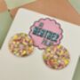 Circle Glitter Resin Earrings / Butter Yellow Earrings / Statement Studs / Modern Statement Fashion Earrings, thumbnail 7 of 9