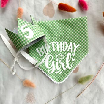 Gingham Dog Birthday Bandana And Hat Set, 5 of 11