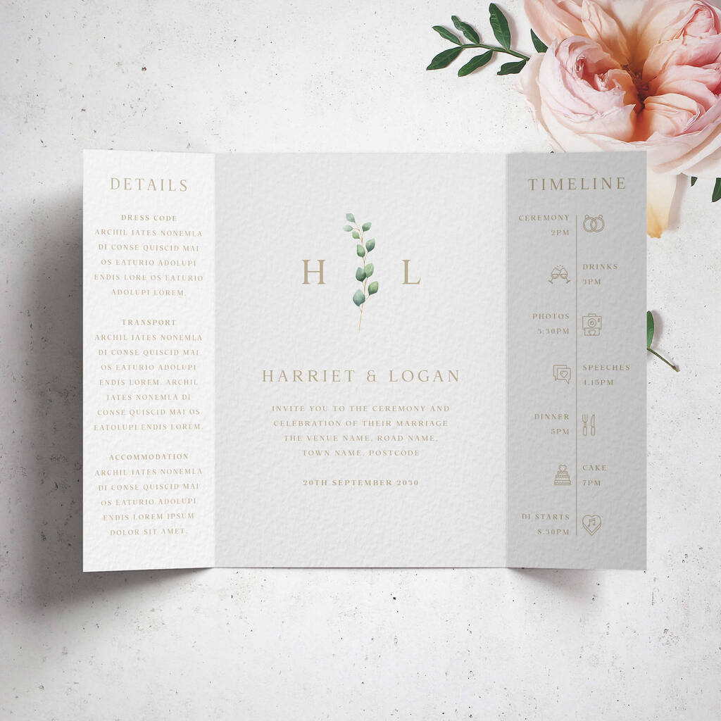 Eucalyptus Monogram Gatefold Wedding Invitations By Wonder Wedding ...