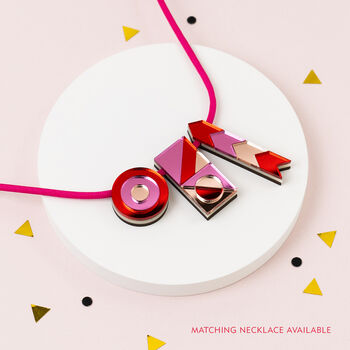 Red And Pink Chevron Statement Earrings, Geometric Acrylic Jewellery, 4 of 6