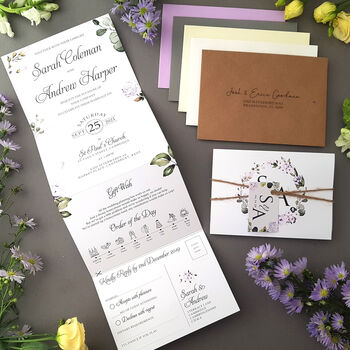 Blush, Blue Or Lilac Wedding Invitation Sample, 8 of 12