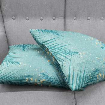 Tropical Turquoise Cushion Cover With Green Leaves, 4 of 7