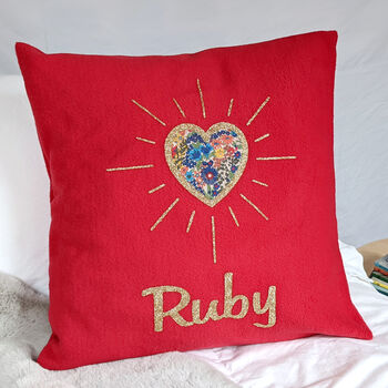 Liberty Heart Personalised Cushion And Hot Water Bottle, 4 of 4